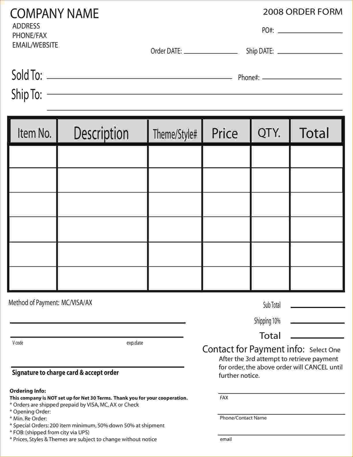 Sample Of Order Forms – Dalep.midnightpig.co Inside Blank Fundraiser Order Form Template