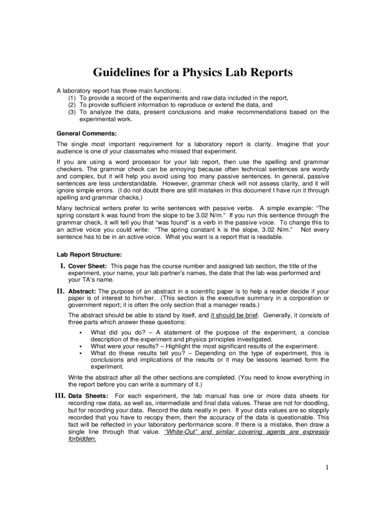 Sample Physics Lab Report Free Download Regarding Physics Lab Report Template