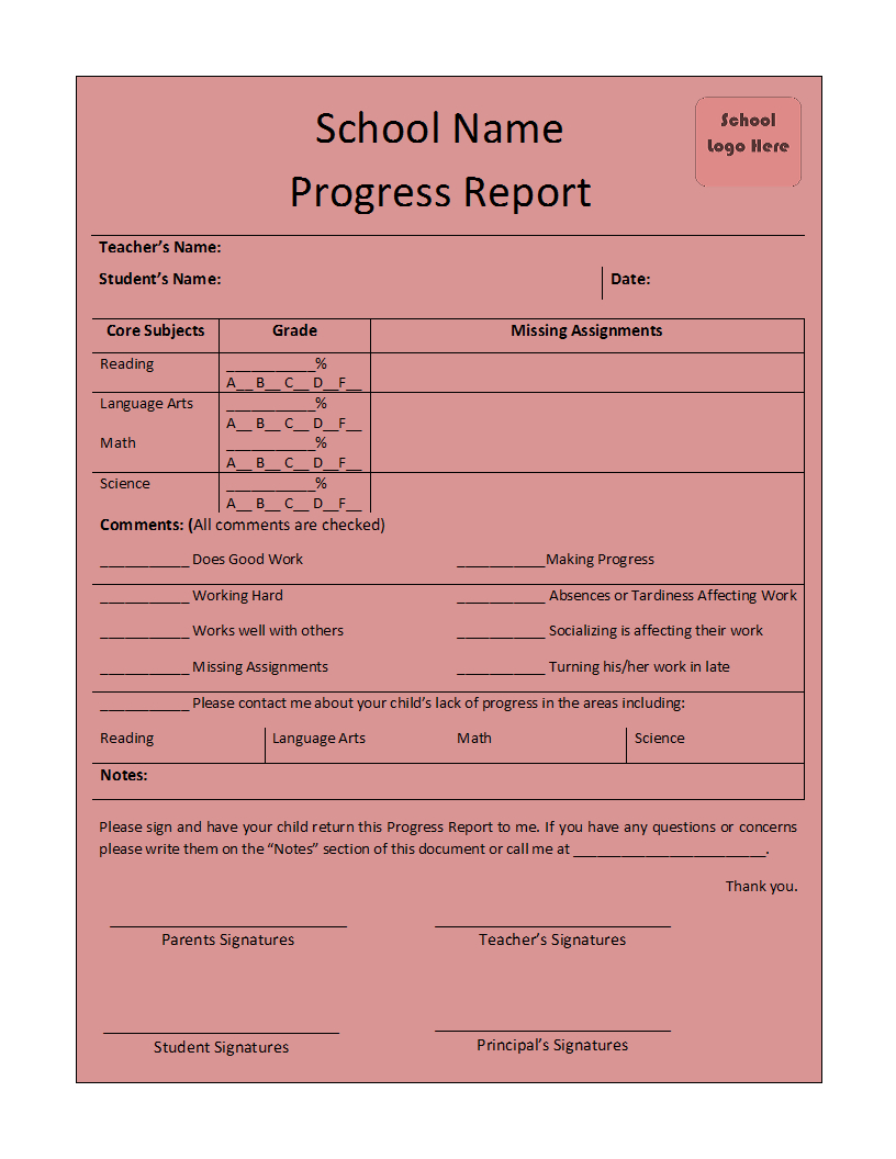 Sample Progress Report For Elementary School & Fast Online Help For Educational Progress Report Template