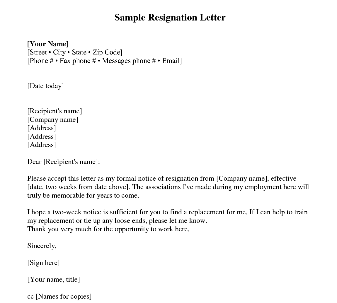 Sample Resignation Letter 2 Weeks Notice – Every Last Throughout Two Week Notice Template Word
