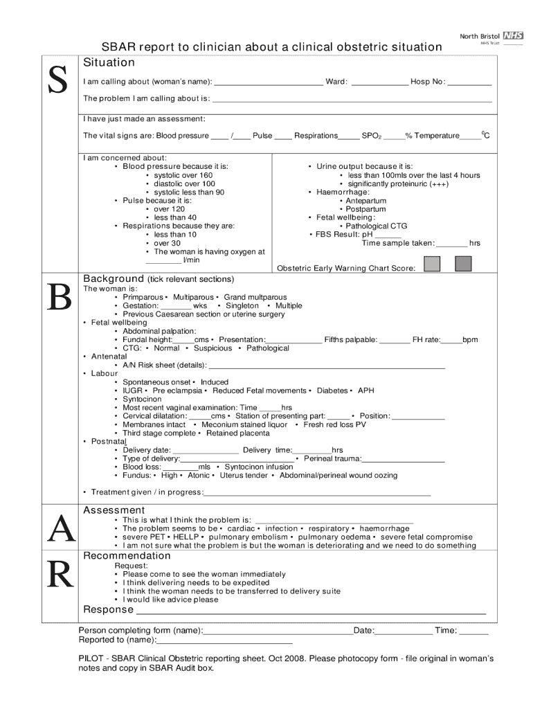 Sbar Template Pdf - Fill Online, Printable, Fillable, Blank With Sbar Template Word