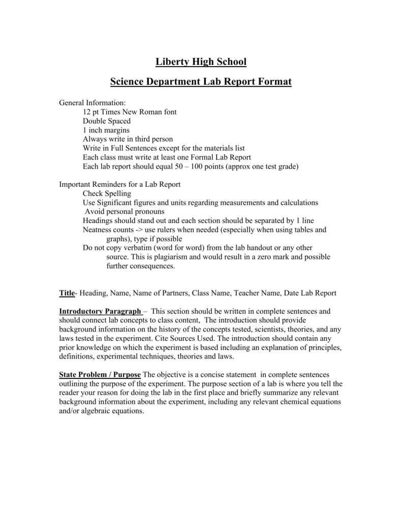 Science Department Lab Report Format For Science Lab Report Template