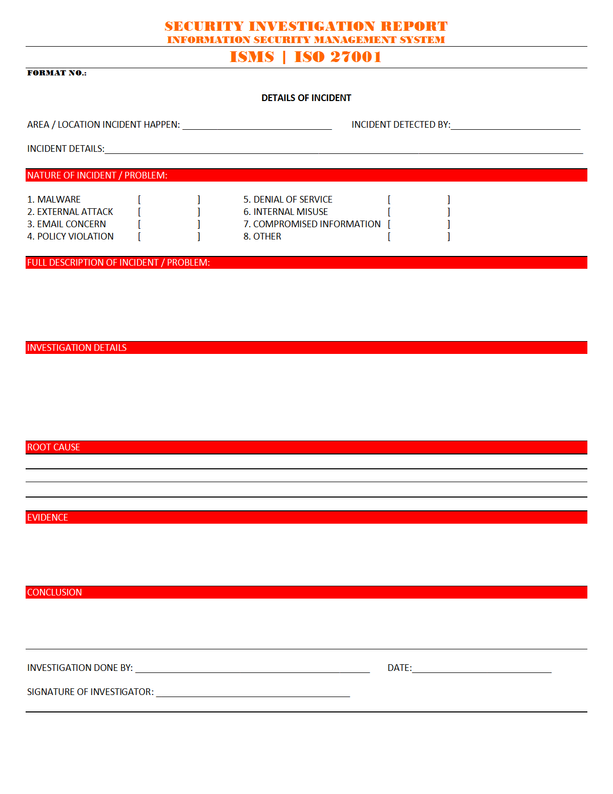 Security Investigation Report – Intended For Failure Investigation Report Template