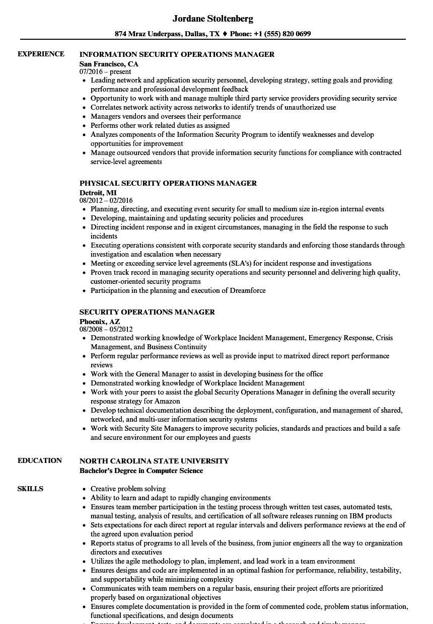 Security Operations Manager Resume Samples | Velvet Jobs Within Operations Manager Report Template