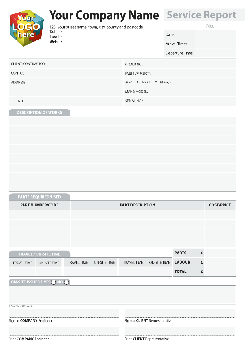 Service Report Templates For Carbonless Ncr Print From £40 Throughout Ncr Report Template