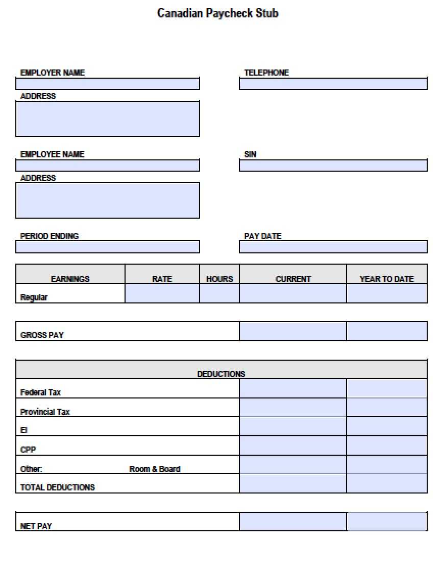 Simple Canadian Pay Stub Form And Template Sample : V M D Regarding Blank Pay Stubs Template