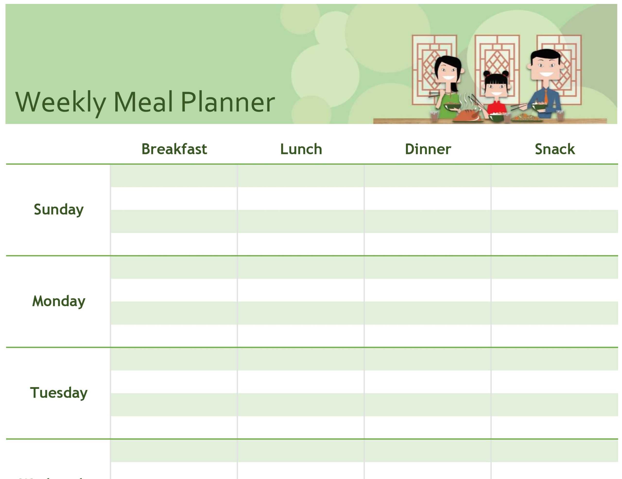 Simple Meal Planner For Weekly Meal Planner Template Word