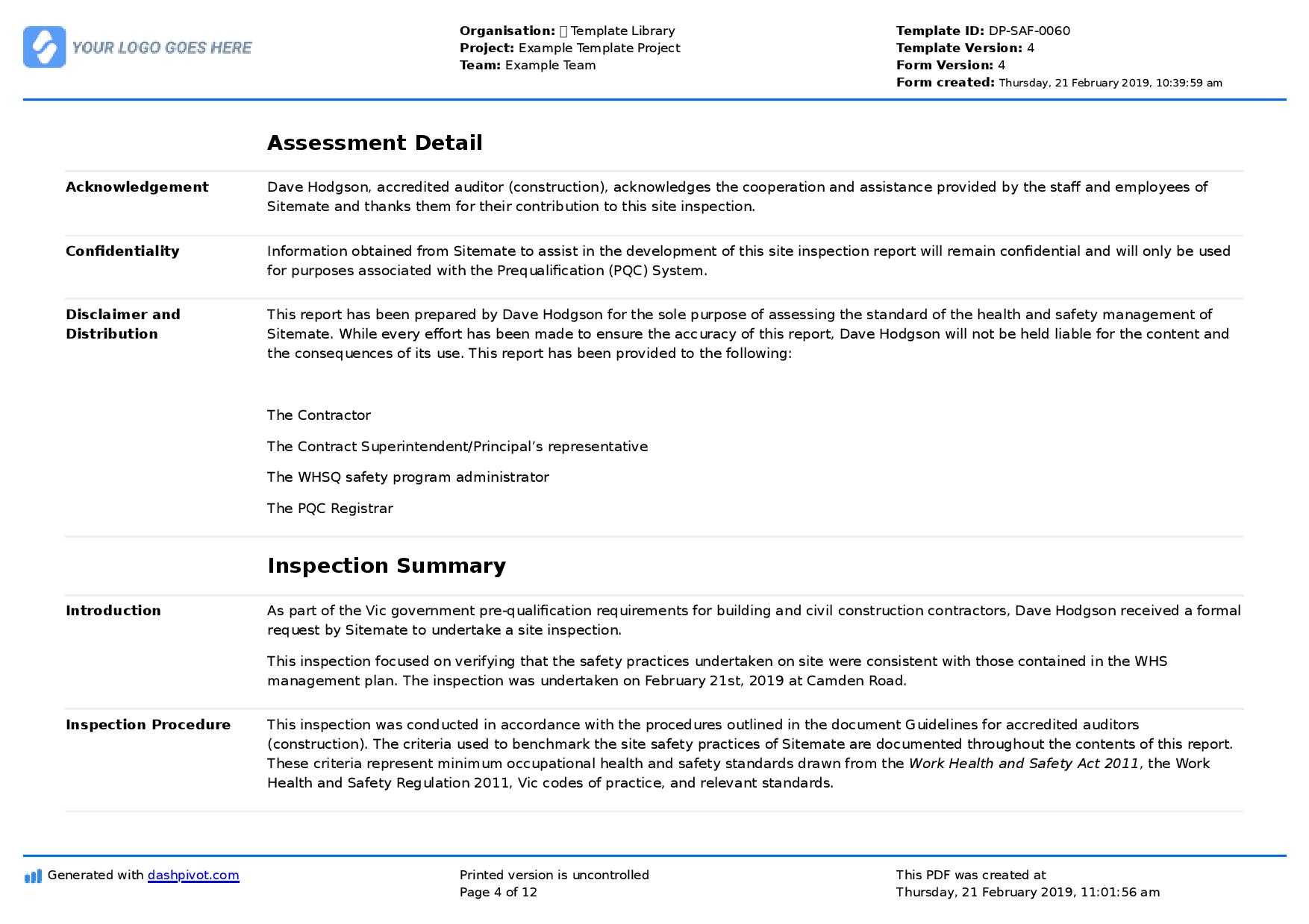 Site Inspection Report: Free Template, Sample And A Proven Throughout Property Management Inspection Report Template