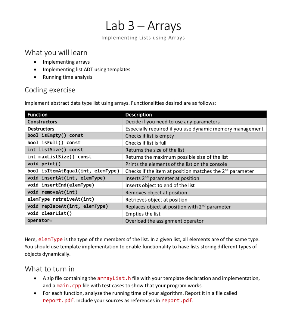 Solved: Lab 3  Arrays Implementing Lists Using Arrays What In Implementation Report Template