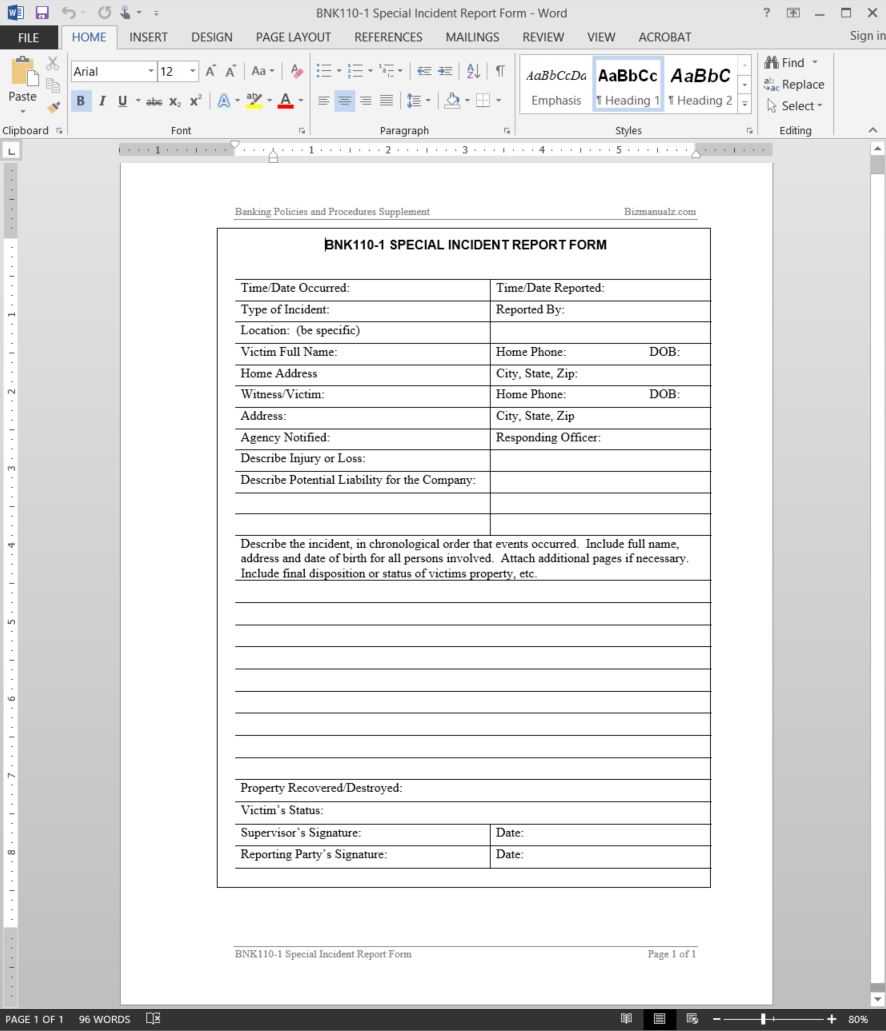 Special Incident Report Template | Bnk110 1 Within It Incident Report Template