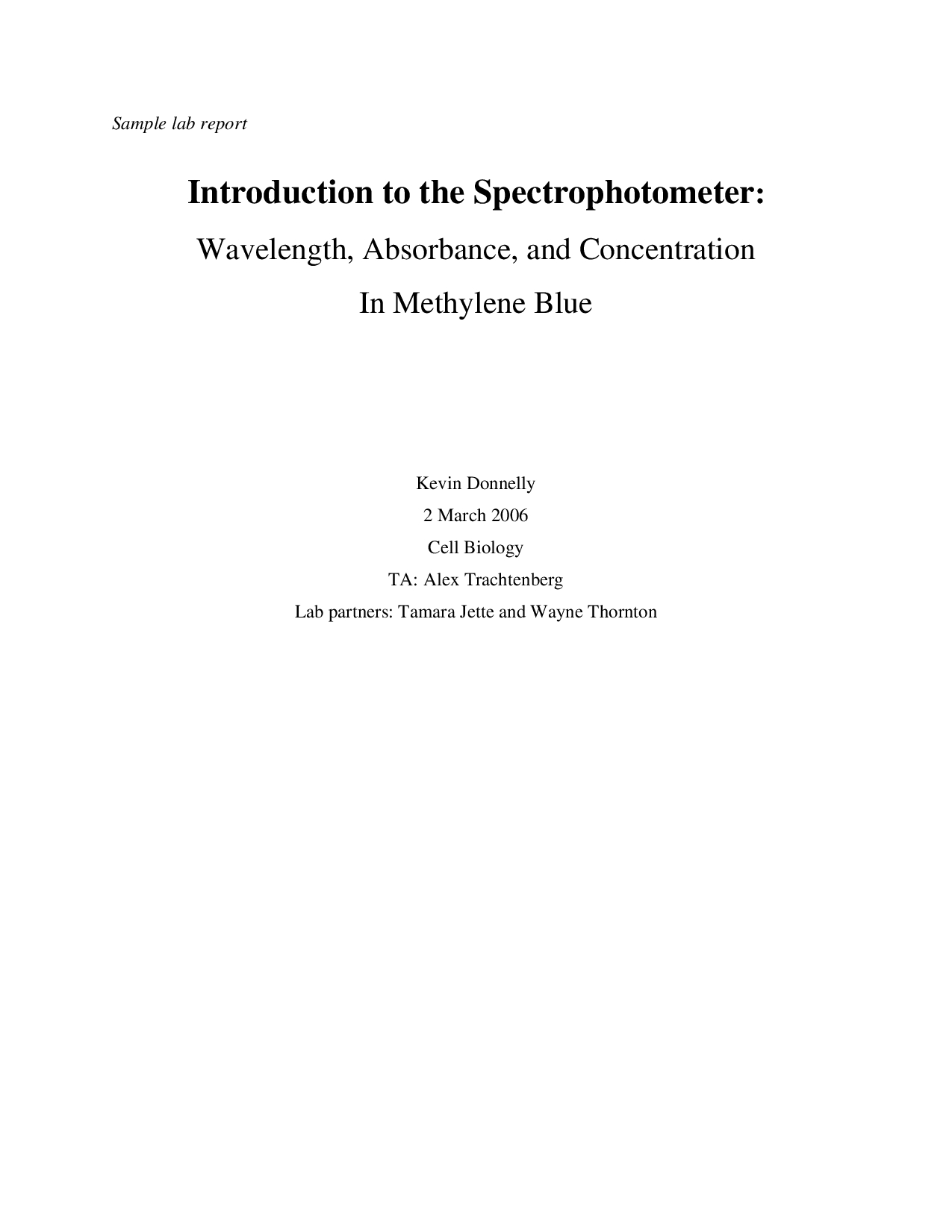 Spectrophotometry Sample Lab Report – Docsity Pertaining To Biology Lab Report Template