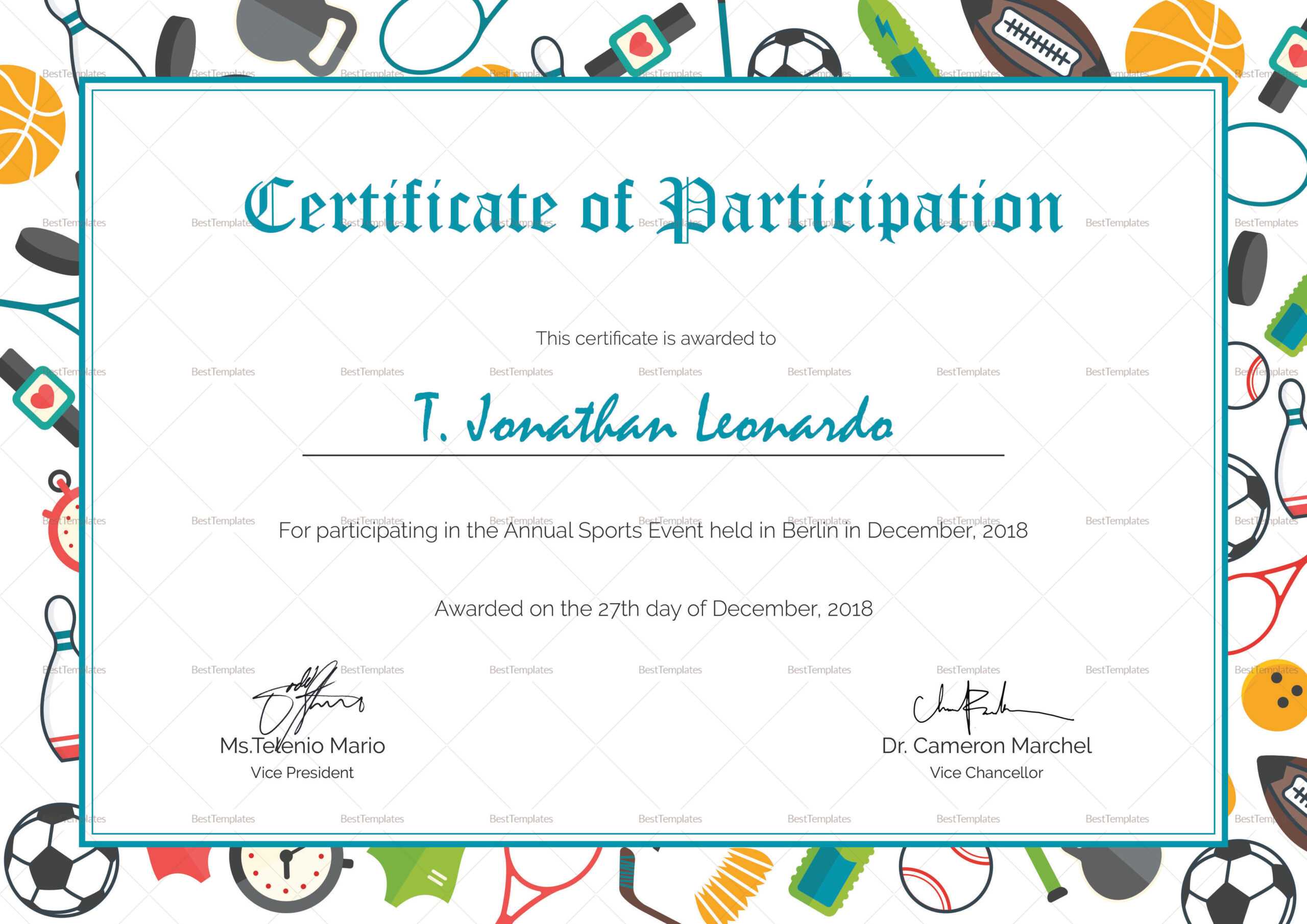 Sports Participation Certificates – Calep.midnightpig.co Throughout Certificate Of Participation Template Word