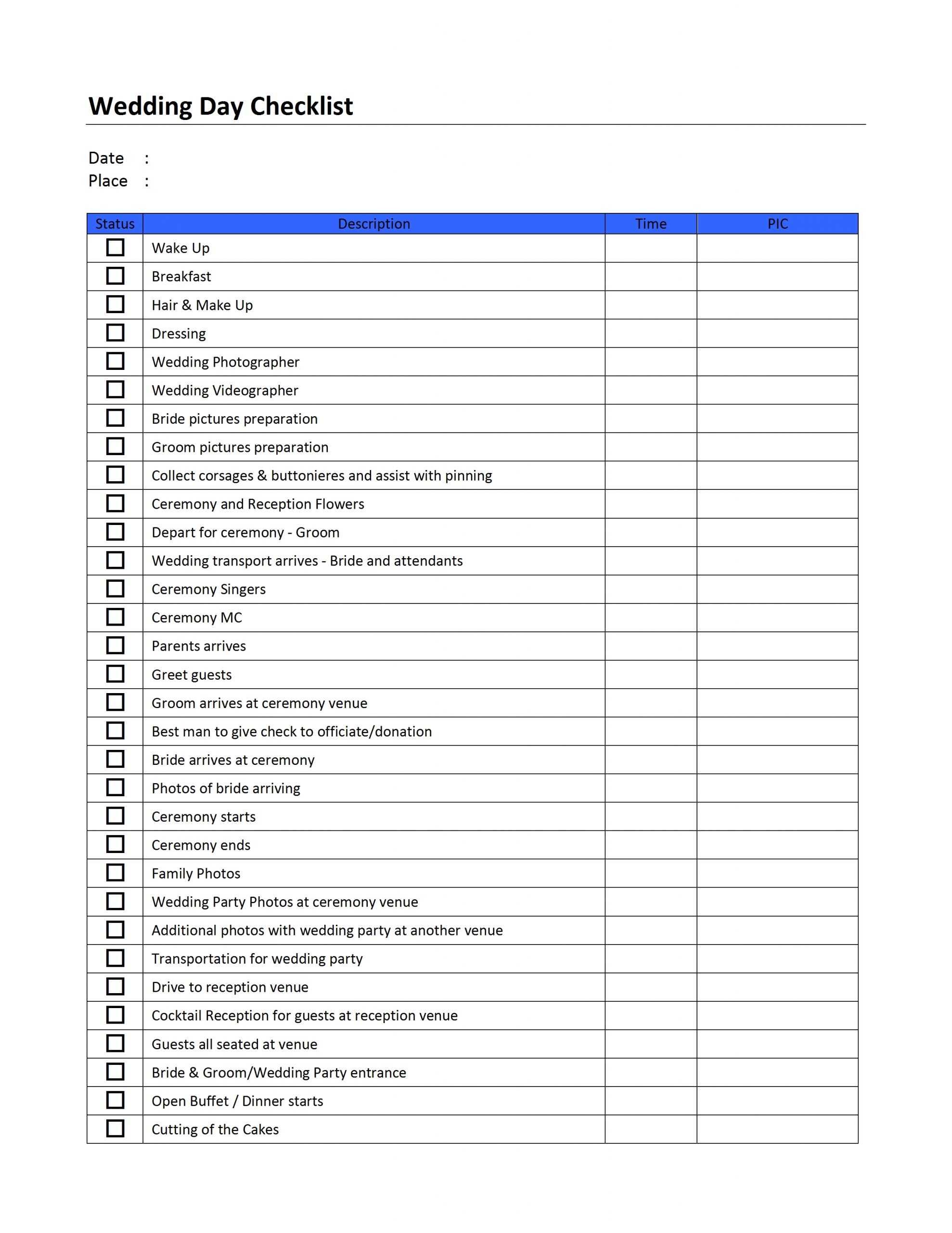 Spreadsheet Wedding Planner Checklist Microsoft Word Day Throughout Blank Checklist Template Word