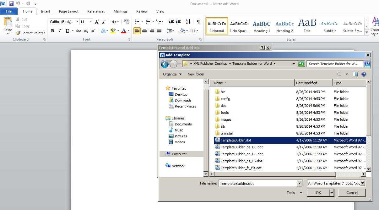 Steps To Enable Bi Publisher Add In Menu In Microsoft Office In Word 2010 Templates And Add Ins