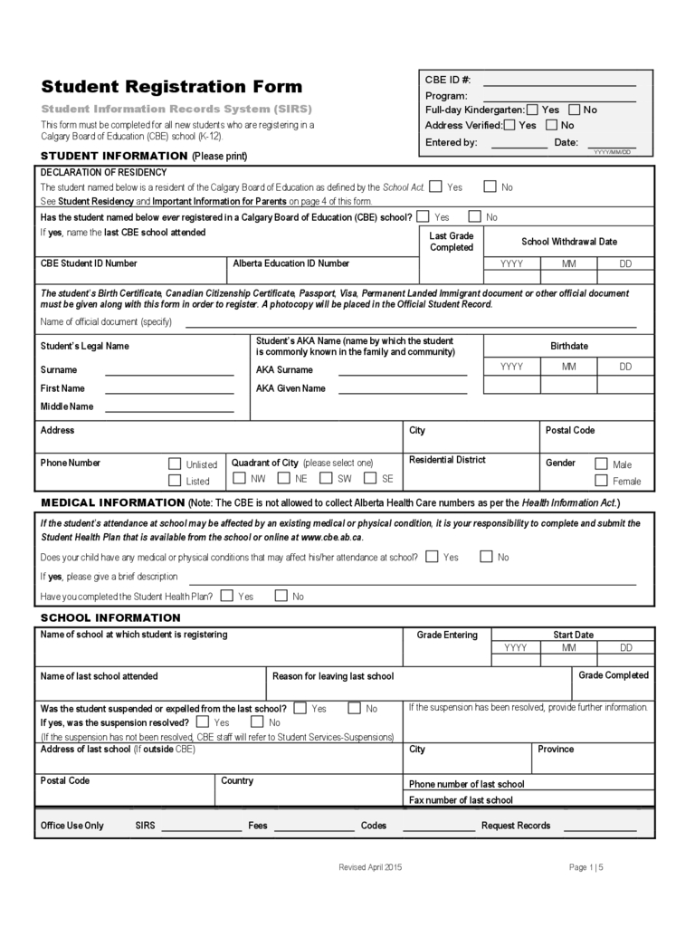 Student Application Form Template – Dalep.midnightpig.co For School Registration Form Template Word