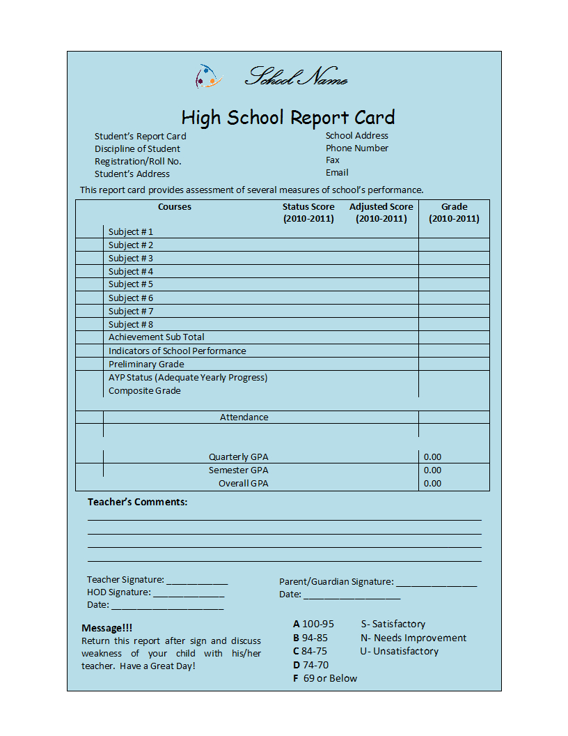 Student Report Template In Student Grade Report Template