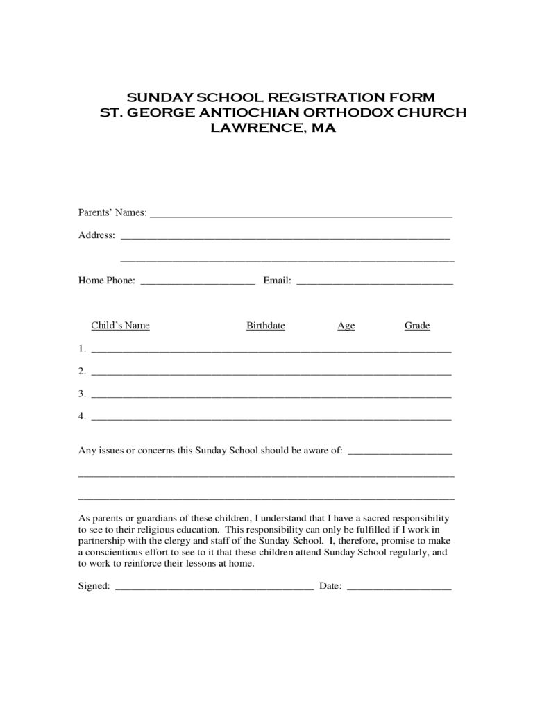 Sunday School Registration Form – 2 Free Templates In Pdf Regarding School Registration Form Template Word