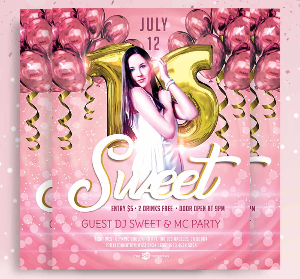 Sweet 16 Birthday Party Flyer Psd Template – Mockup Free With Sweet 16 Banner Template