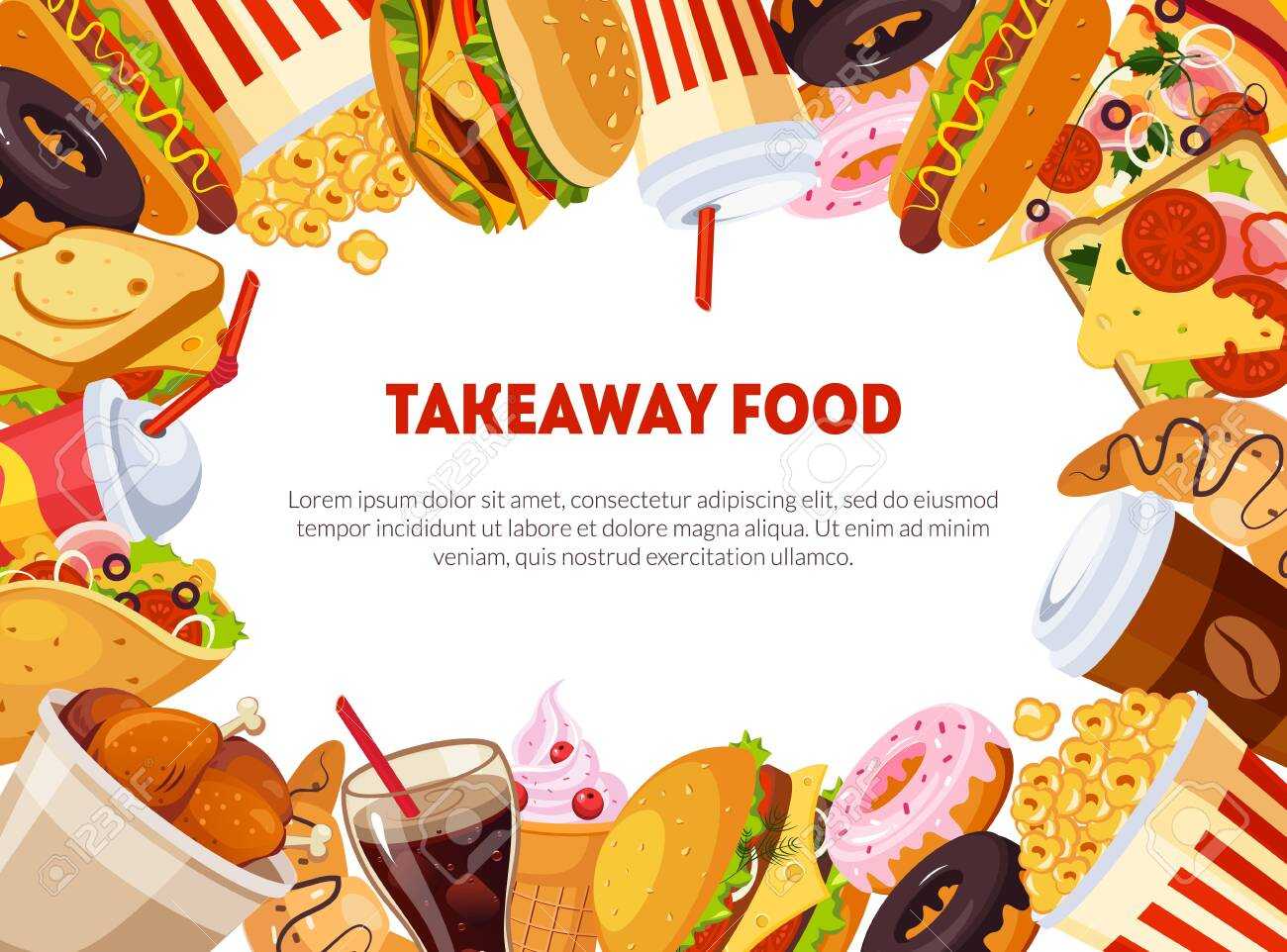 Takeaway Food Banner Template With Delicious Fast Food Dishes,.. Regarding Food Banner Template