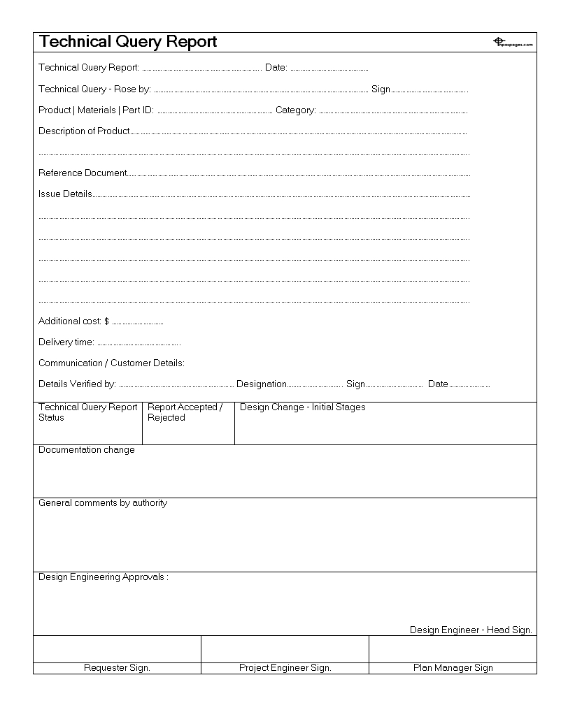 Technical Query Report Format Inside Template For Technical Report