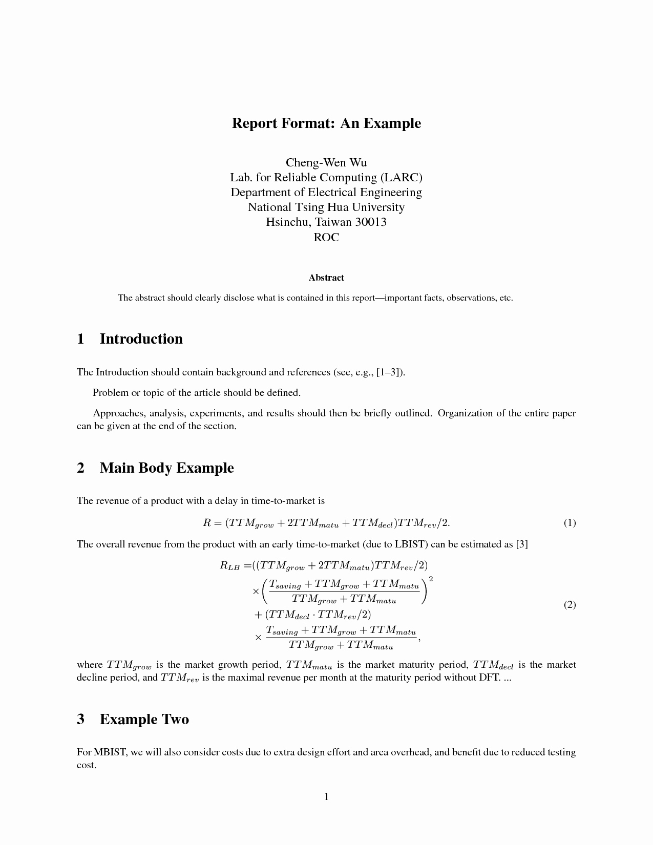 Technical Report Example – Calep.midnightpig.co Throughout Latex Template Technical Report