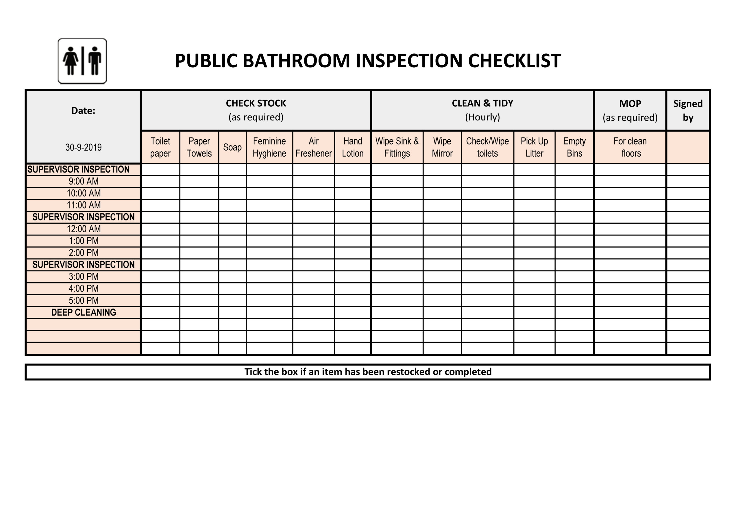 Télécharger Gratuit Bathroom Cleaning Checklist Throughout Cleaning Report Template