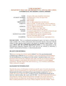 Template For A Bilingual Psychoeducational Report with Psychoeducational Report Template
