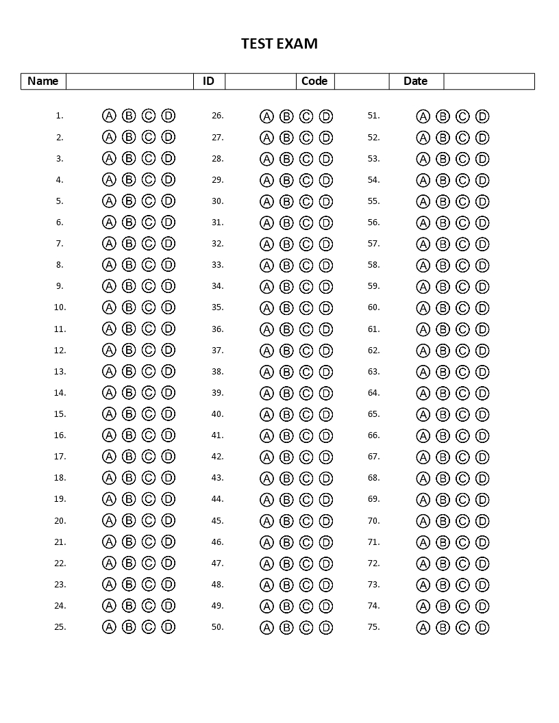 Template For Multiple Choice Questions – Dalep.midnightpig.co With Blank Answer Sheet Template 1 100