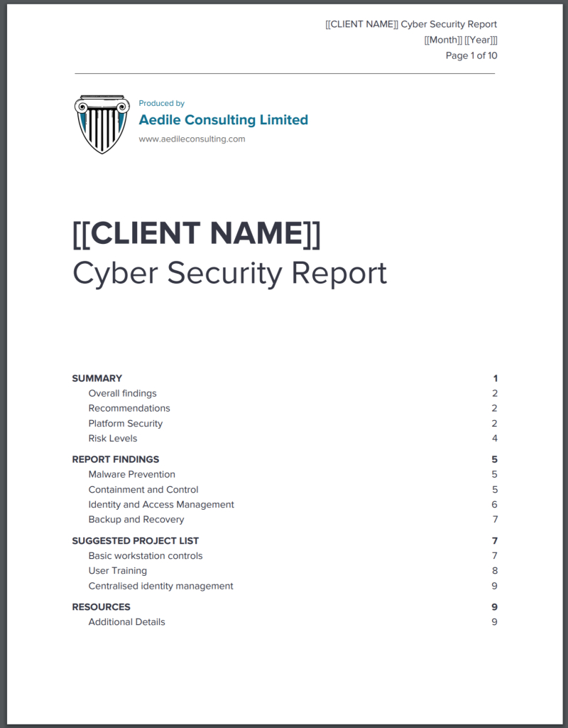 Template Report Cover – Aedile Consulting In Information Security Report Template