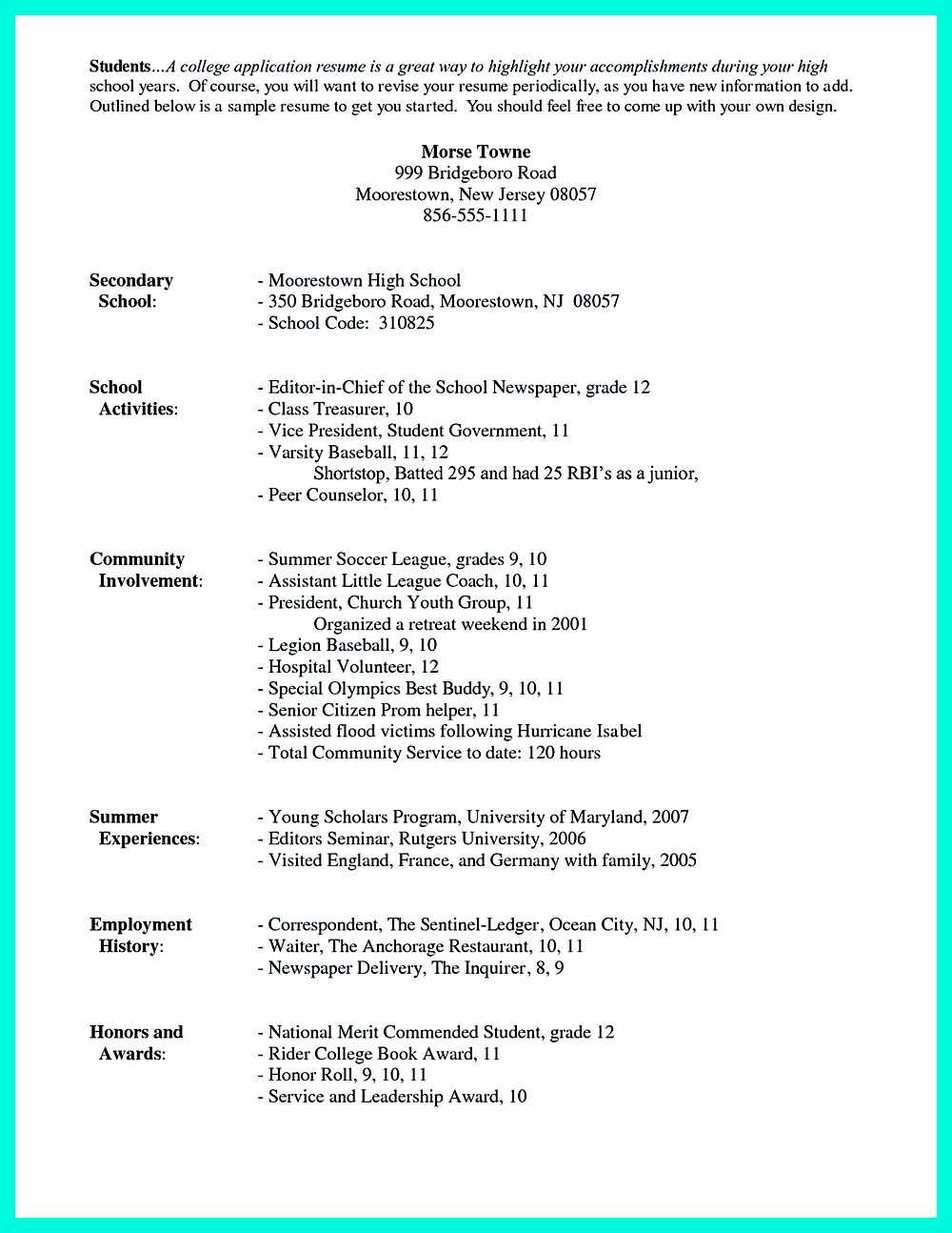 Terrific Resume Template For High School Students With Within College Student Resume Template Microsoft Word