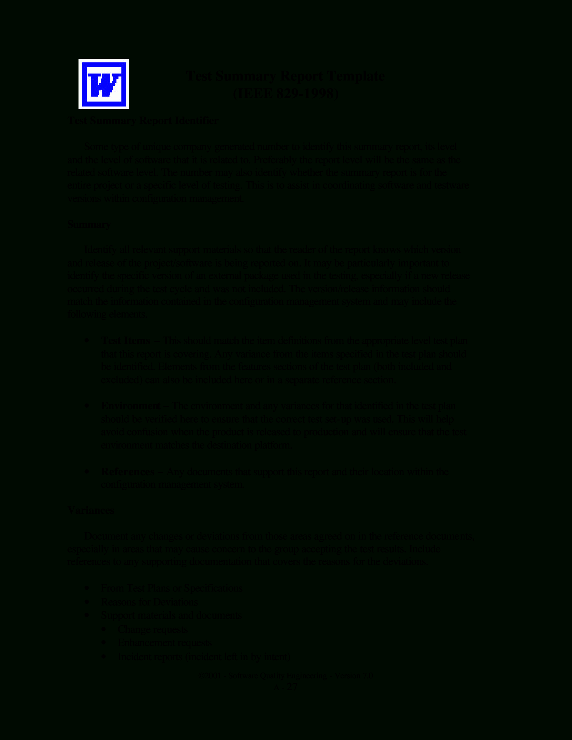 Test Summary Report | Templates At Allbusinesstemplates Regarding Template For Summary Report
