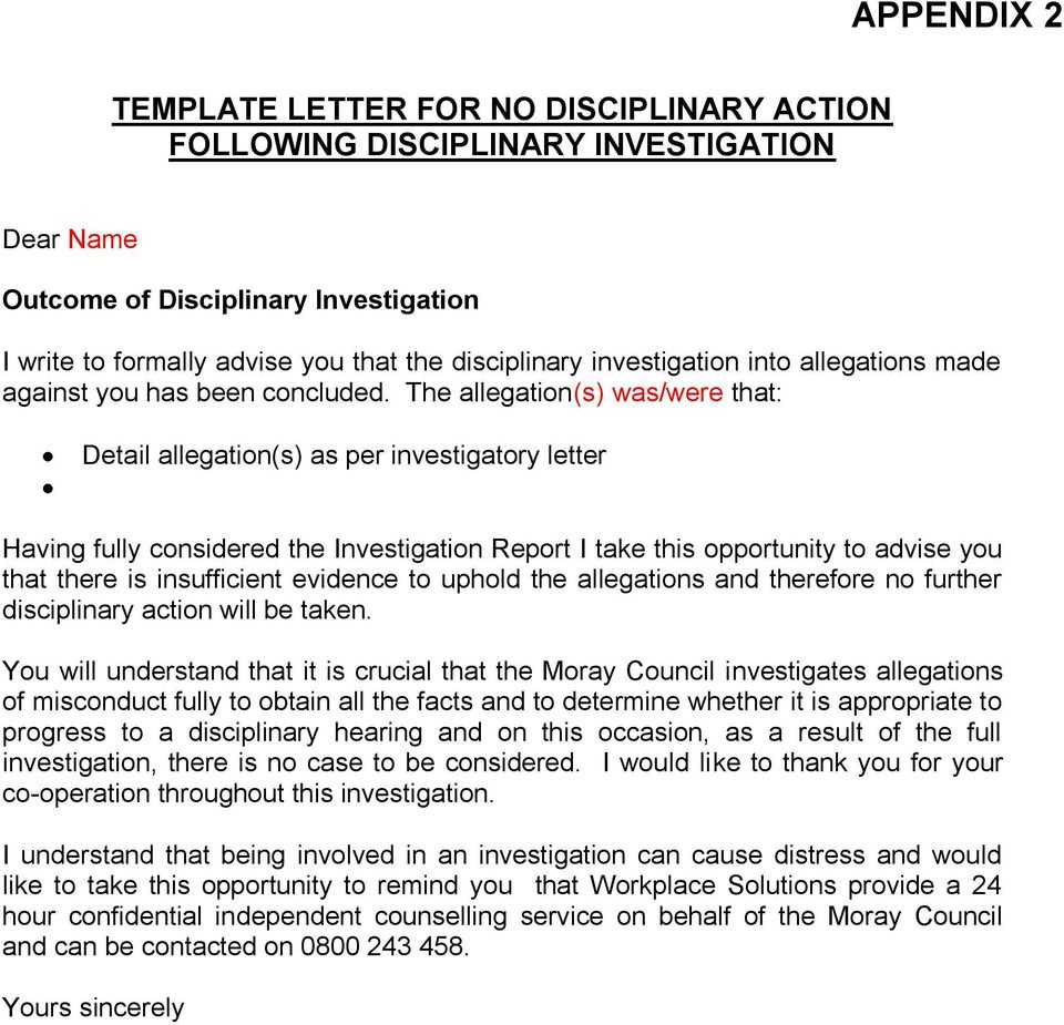 The Moray Council Disciplinary Procedures – Pdf Free Download In Investigation Report Template Disciplinary Hearing