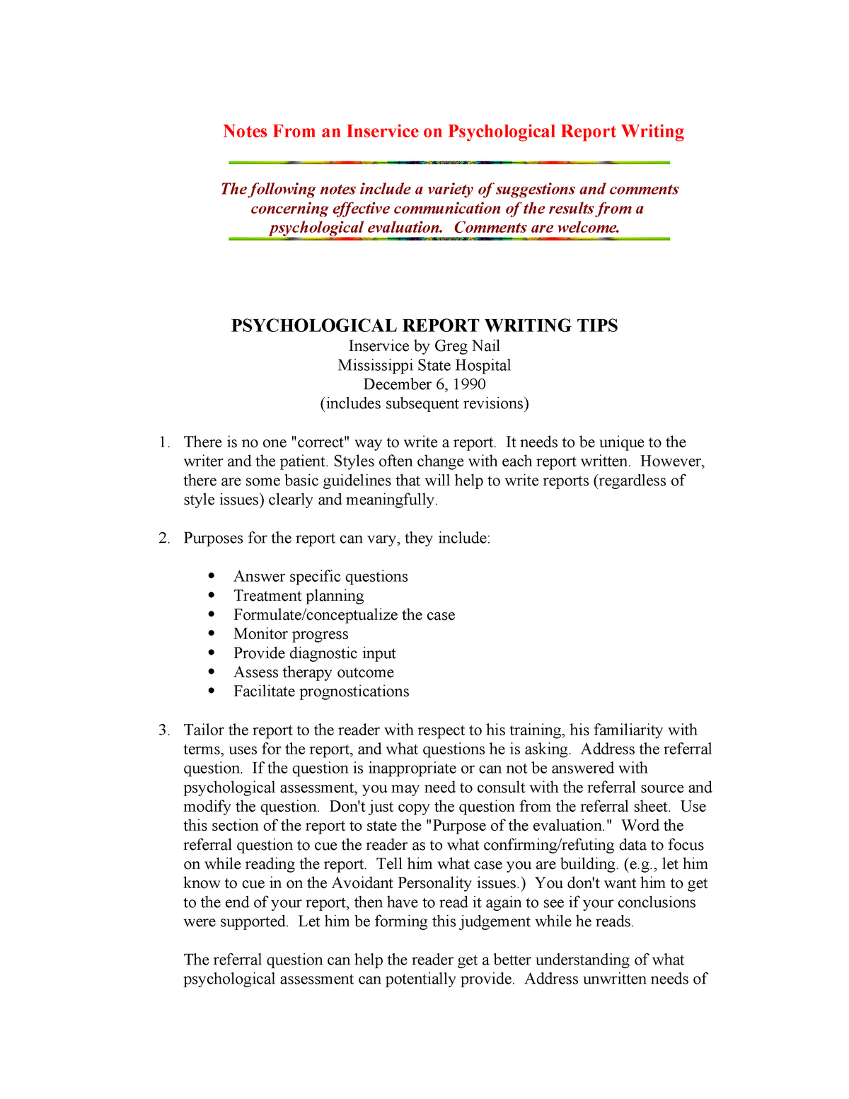 Tips In Psychological Report Writing – Psych 522 – Studocu For School Psychologist Report Template