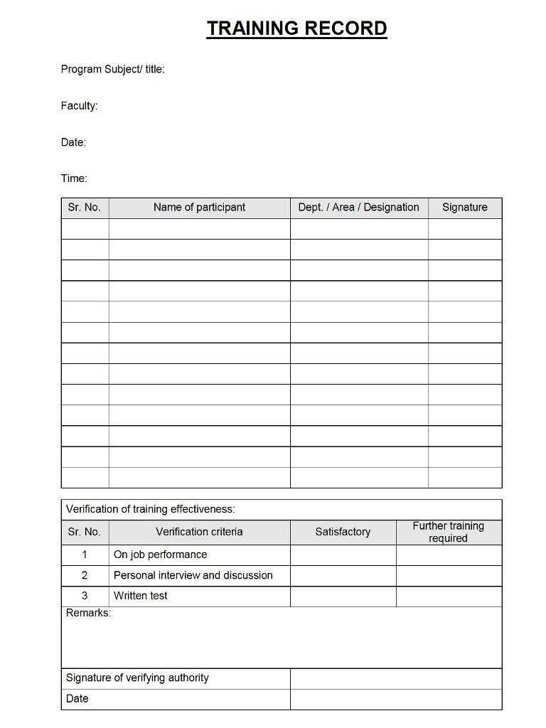 Training Record Format – With Training Evaluation Report Template