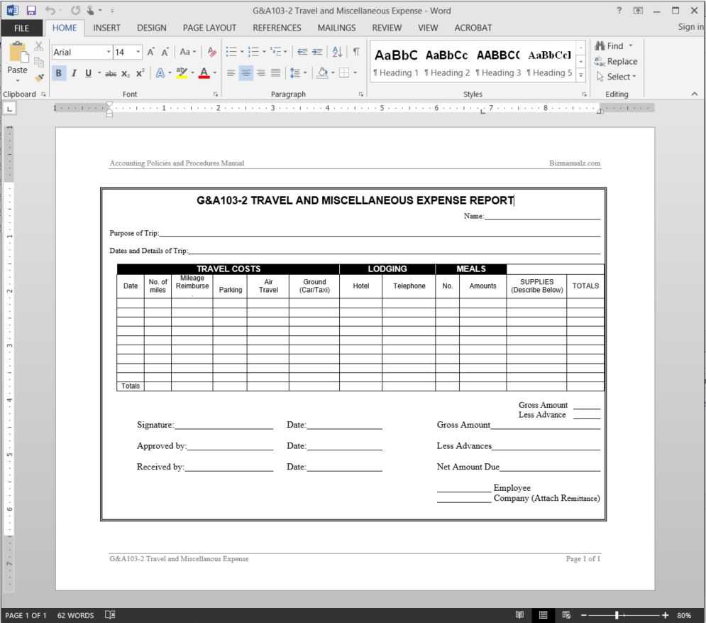 Travel Miscellaneous Expense Report Template | G&a103 2 Inside Daily Expense Report Template