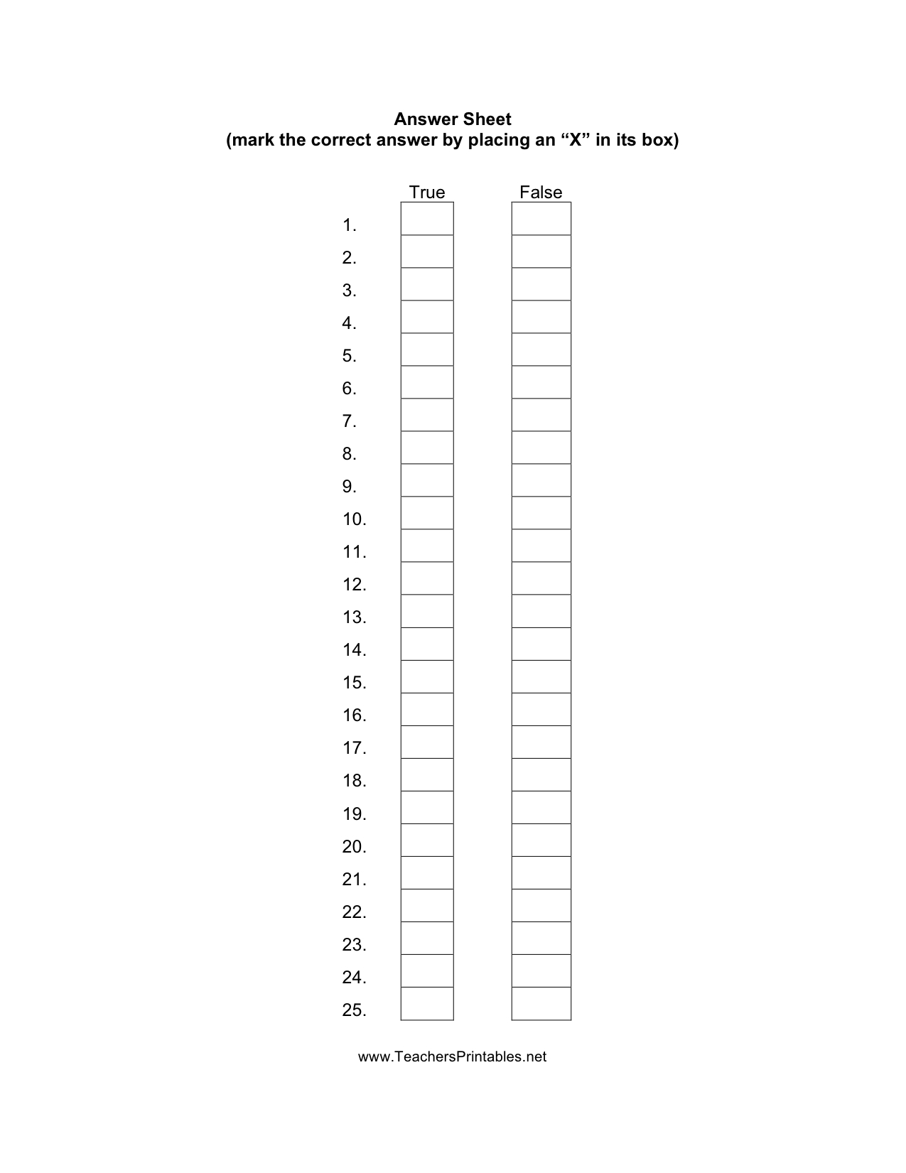 True/false Answer Sheet Regarding Blank Answer Sheet Template 1 100