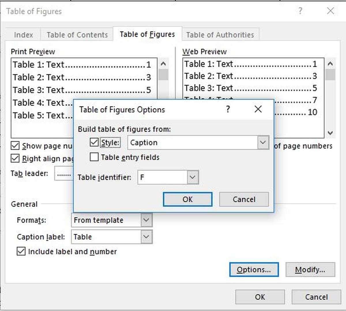 Two Ways To Generate A List Of Tables In A Word Document With Word 2013 Table Of Contents Template