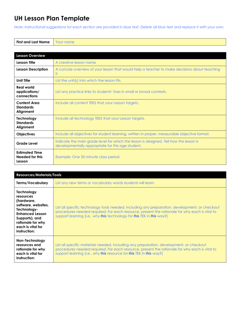 Uh Lesson Plan Template (Word Document) In Madeline Hunter Lesson Plan Template Word