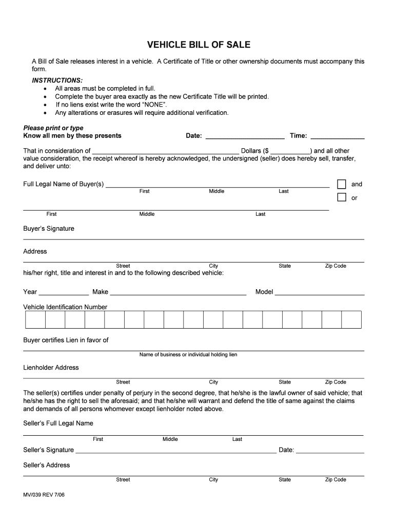 Vehicle Bill Of Sale Template – Fill Out And Sign Printable Pdf Template |  Signnow In Vehicle Bill Of Sale Template Word