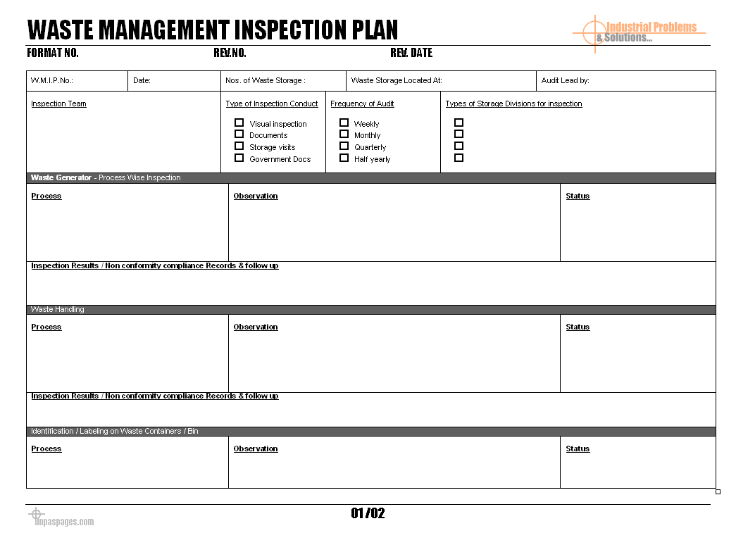 Waste Management Inspection Plan - With Regard To Waste Management Report Template
