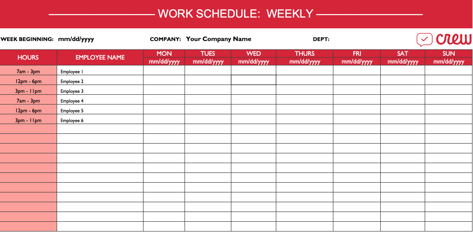 Weekly Employee Work Schedule Template – Dalep.midnightpig.co Intended For Blank Monthly Work Schedule Template