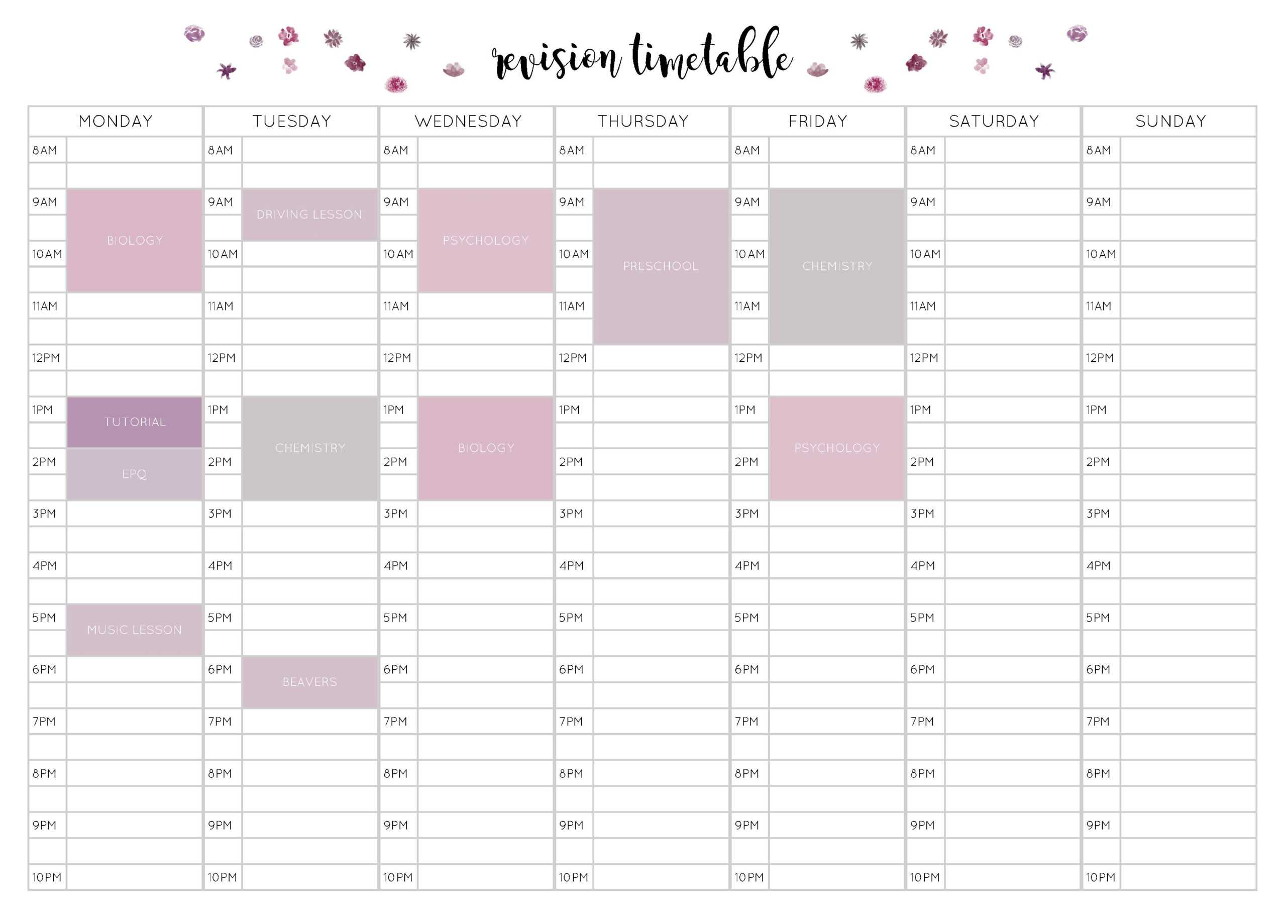 Weekly Revision Timetable - Falep.midnightpig.co In Blank Revision Timetable Template