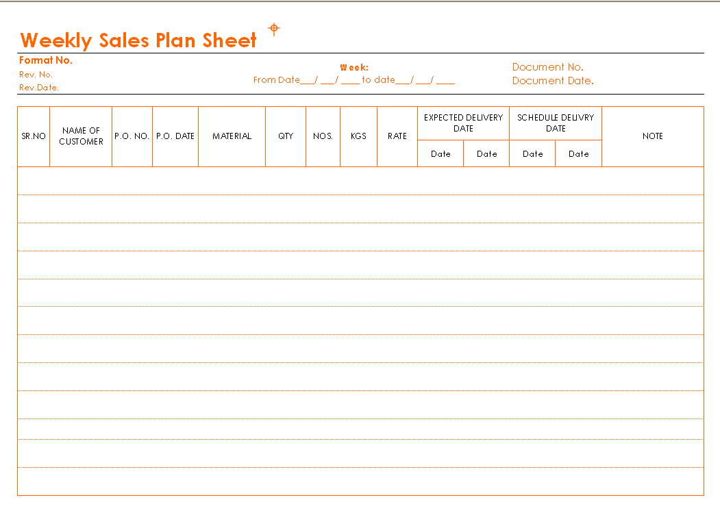 Weekly Sales Plan Sheet Format Within Sales Visit Report Template Downloads
