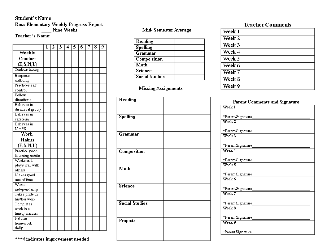 Weekly Student Progress Report Elementary | Templates At With Regard To School Progress Report Template