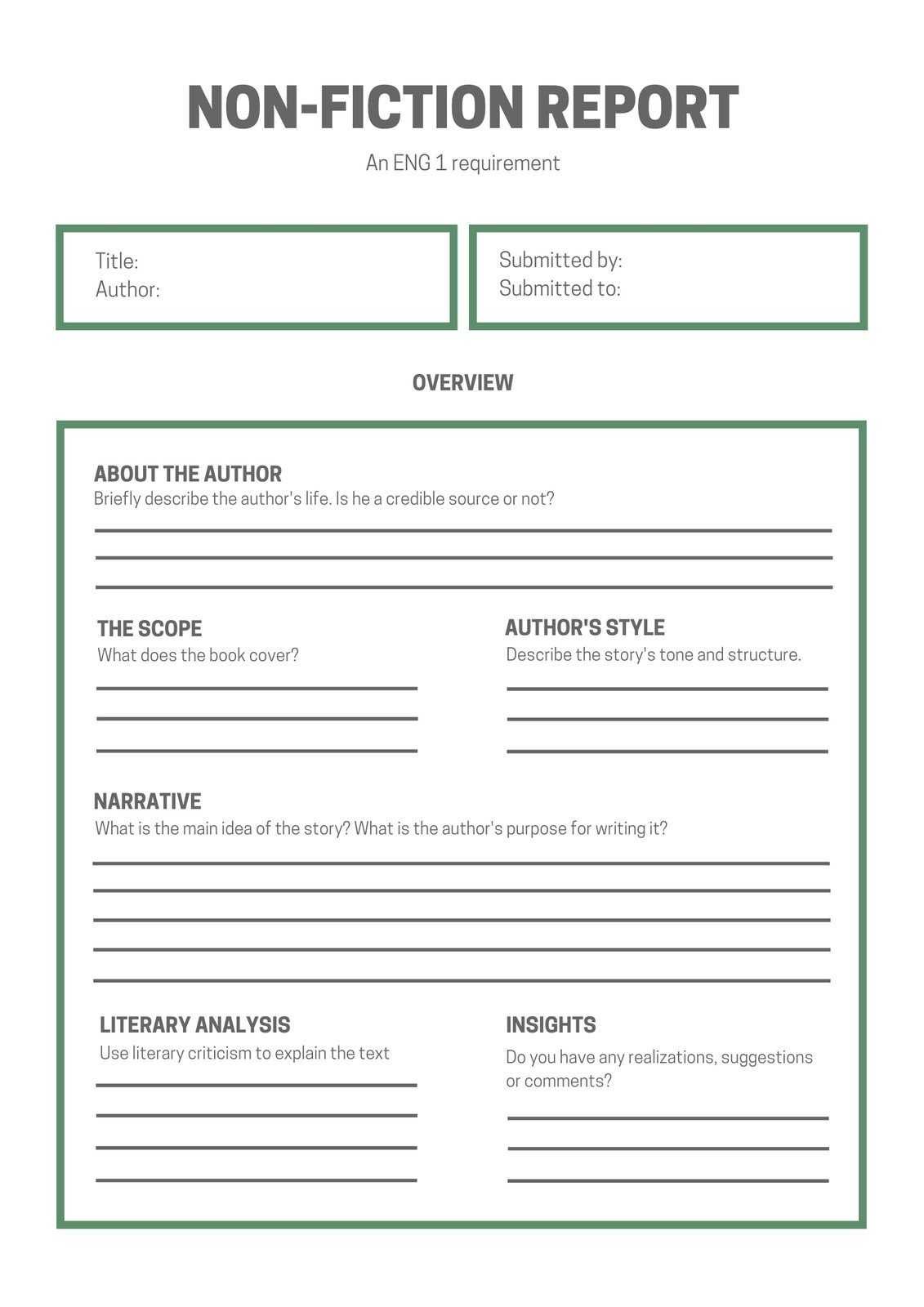 White Green Simple Non Fiction Book Report – Templatescanva Inside Nonfiction Book Report Template