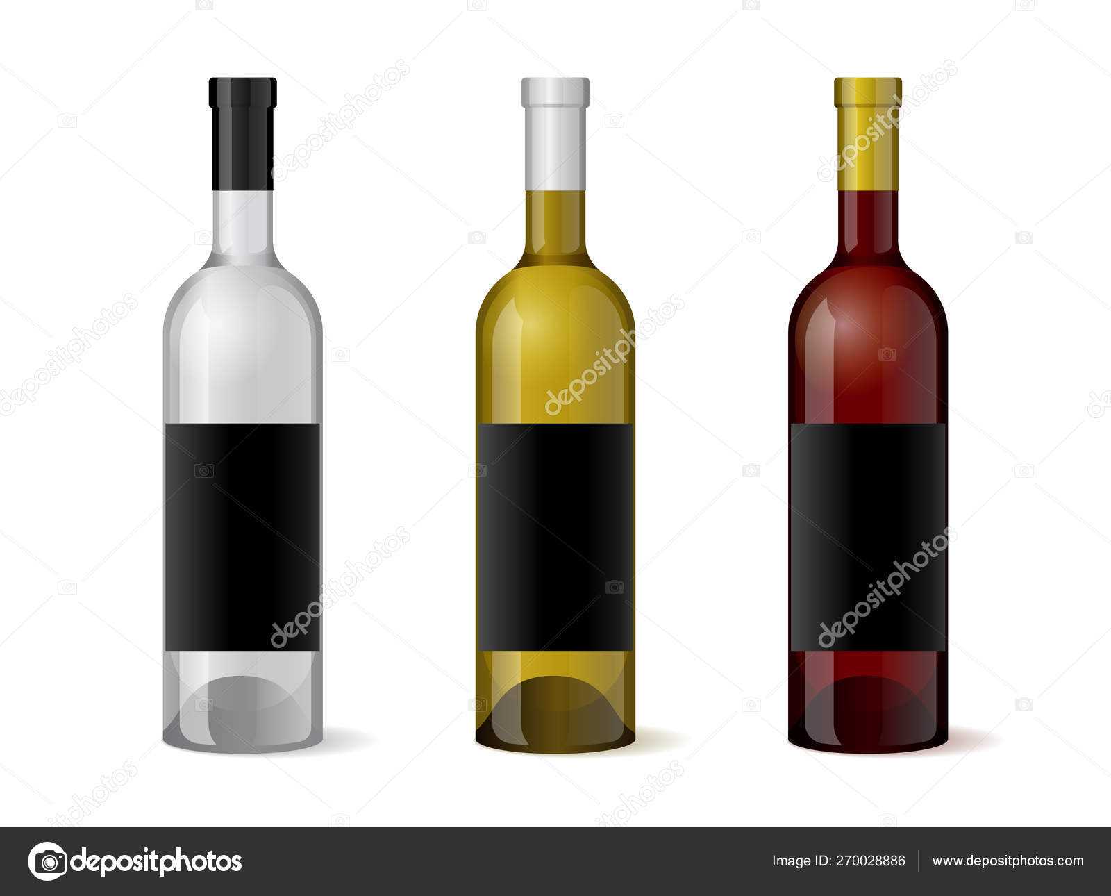 Wine Realistic 3D Bottle With Blank Black Label Template Set Inside Blank Wine Label Template