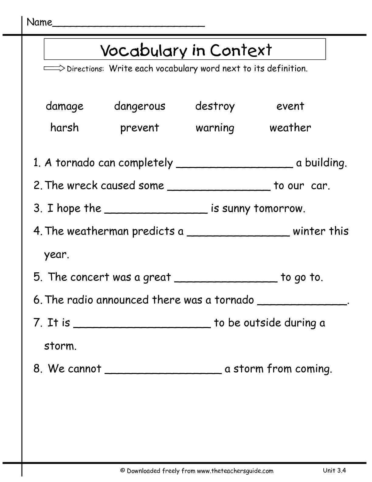 Wonders Second Grade Unit Three Week Four Printouts Pertaining To Vocabulary Words Worksheet Template