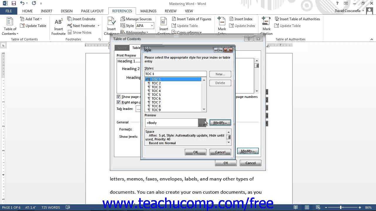 Word 2013 Tutorial Customizing A Table Of Contents Microsoft Training  Lesson 19.2 With Regard To Word 2013 Table Of Contents Template