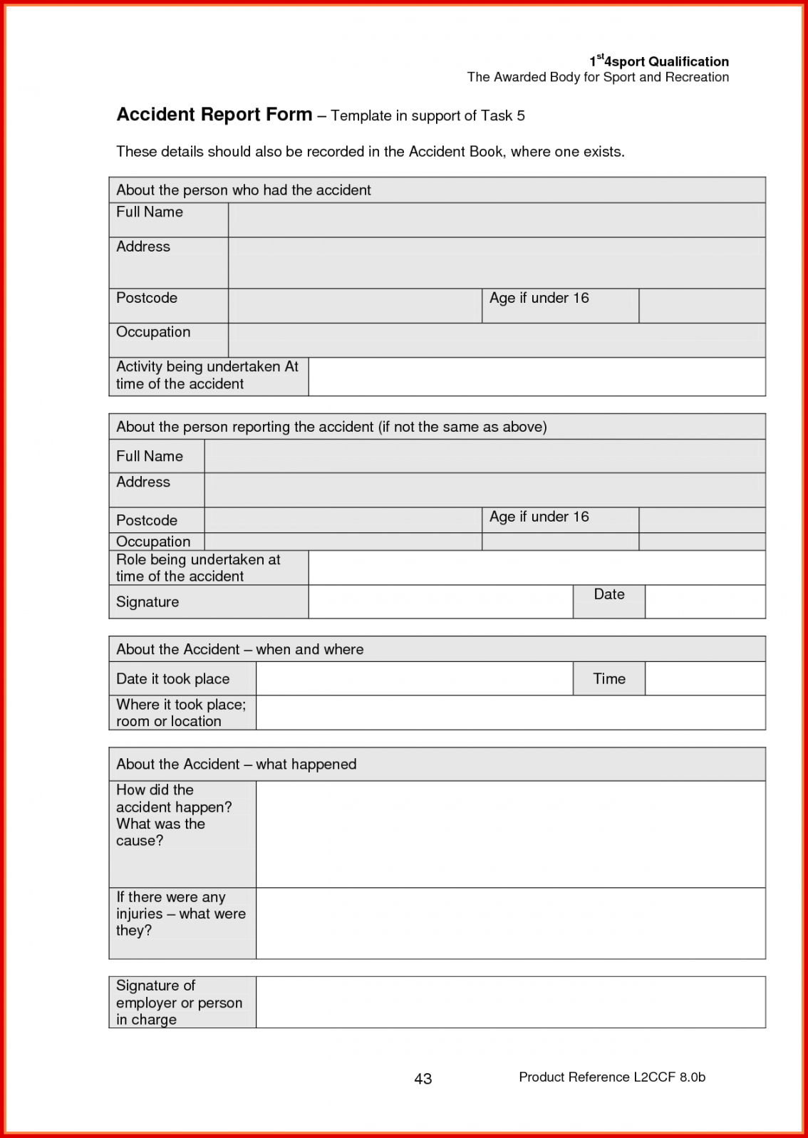 Work Injury Report Form Template With Injury Report Form Template