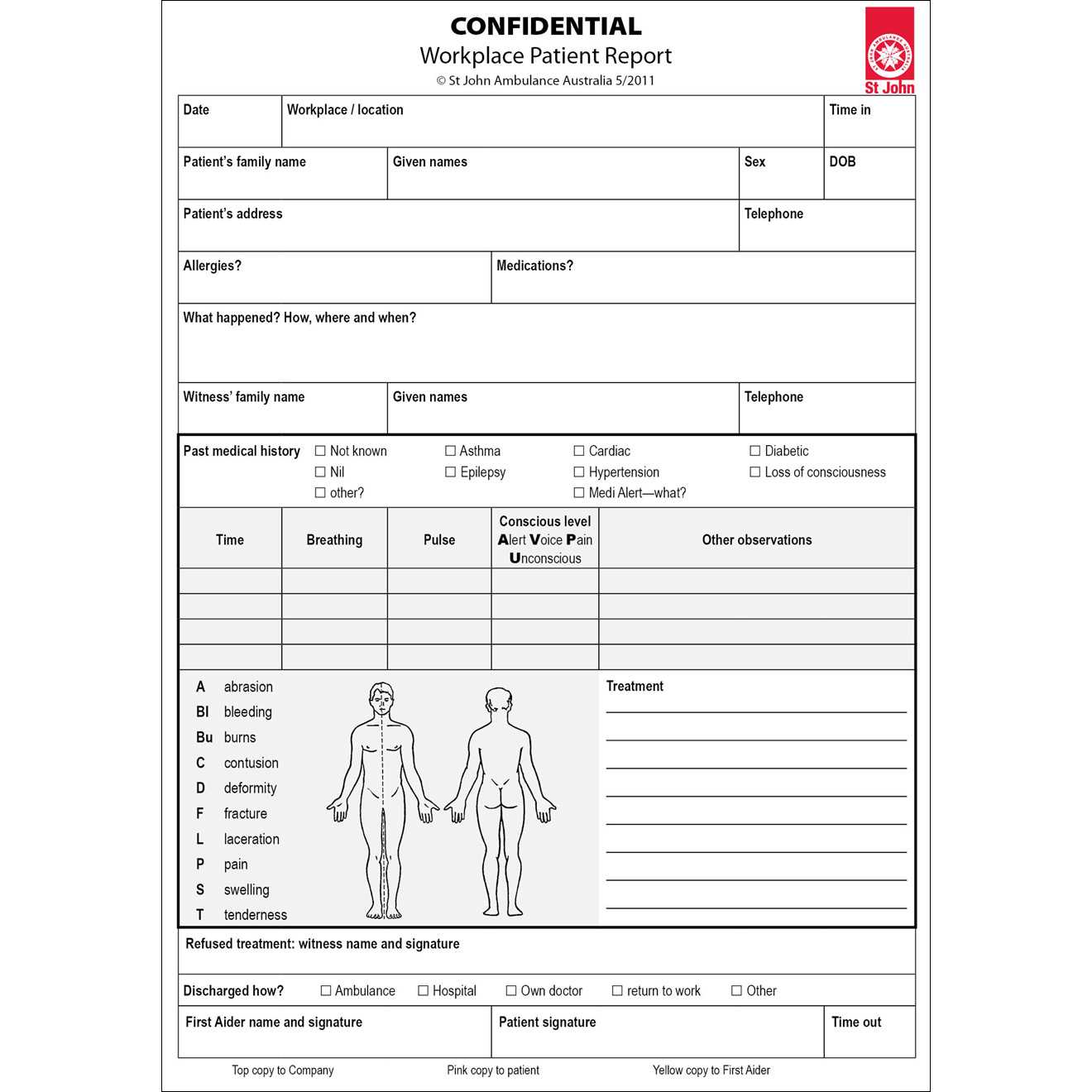 Workplace Patient Report Forms  10 Pack | St John Ambulance With Patient Report Form Template Download